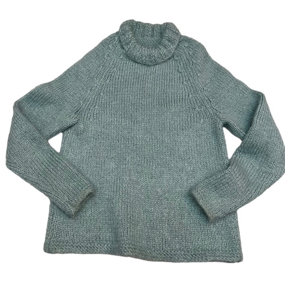 handmade Hand Crafted Blue Acrylic Rolled Neck Sweater Size S/M - Picture 3 of 8